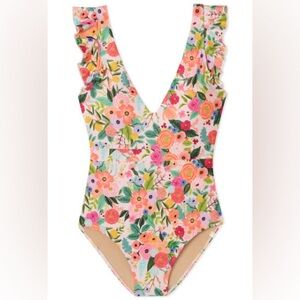 Rifle + Summersalt Garden Party One Piece Swimsuit size 10 women’s floral ruffle